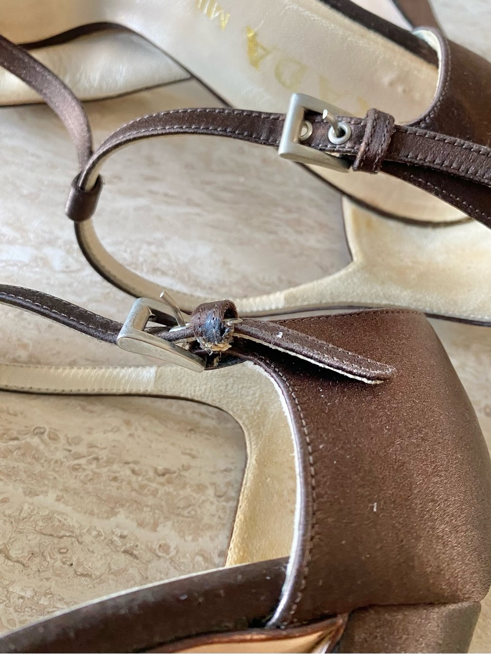 Vintage Prada Satin T-strap Block Heel Sandals - Picture 6 of 9